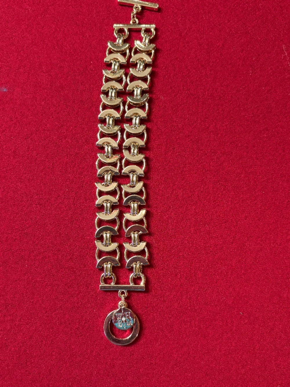 White House Black Market WHBM Wide Double Row Silver Tone Toggle Bracelet